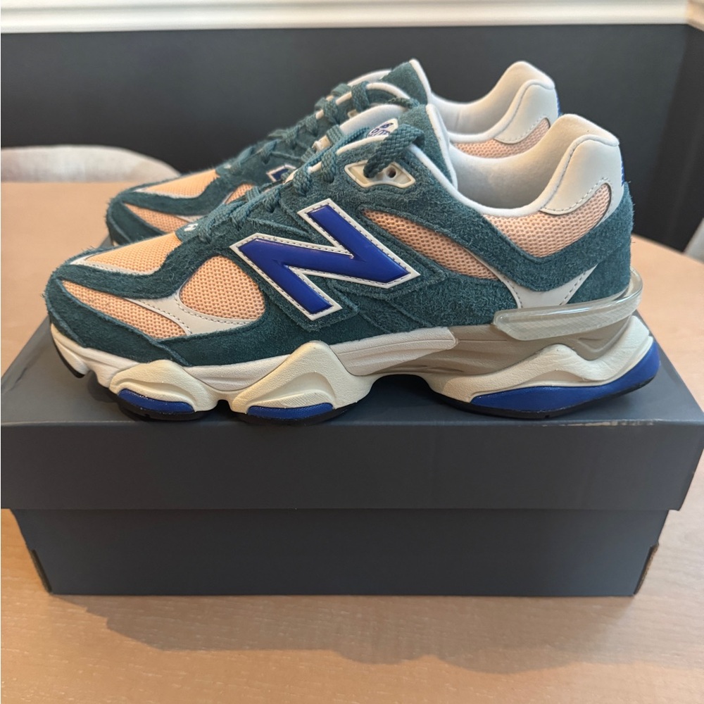 New Balance 9060 Green and Orange Sneakers size 8 men’s and 9 1/2 women’s.